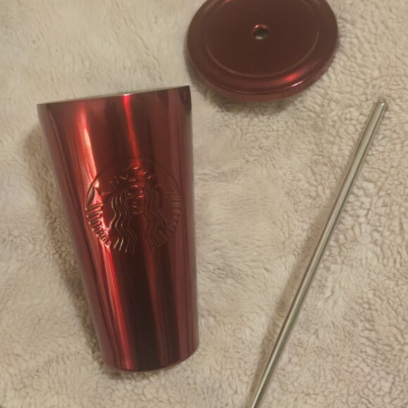 NEW Starbucks Rare 2014 Red Metallic Stainless Steel Cold/Hot Tumbler 16oz - Picture 6 of 8
